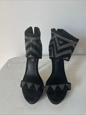 Aldo Black Rhinestone Ankle-Cuff Heels